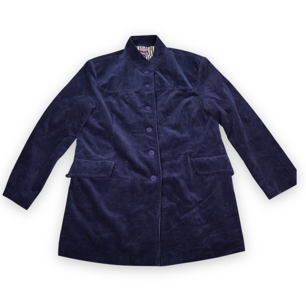 VTG Mac & Jac Coat Womens 16 Petite Navy Corduroy Heritage Outerwear Stylish New